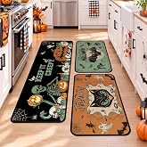 SATINIOR 3 Pcs Halloween Skeleton Kitchen Rug and Mat, Non Slip Floor Mats | Gothic Anti-fatigue Black Bat Cat Runner Rugs, Washable Door Mat, Spooky Ghost Halloween Decor for Home Laundry Room Indoor
