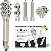 MESCOMB Upgraded 5 in 1 Hot Air Styler – 110,000 RPM Hair Dryer Brush with Automatic Curling Barrel, Volumizer for Curl, Smooth & Blowout, Anti-Frizz & No Heat Damage (Champagne)