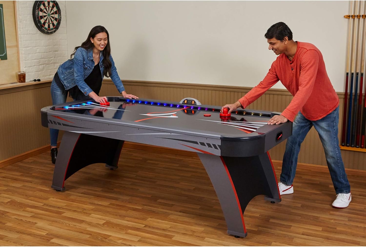 Fat Cat Volt 7’ LED Illuminated Air Hockey Table with Dual Motor Action for Faster Play, Automatic Scoring and Integrated Light System That Takes Game Play to The Next Level : Sports & Outdoors