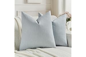 FUTEI Dusty Blue Chenille Decorative Throw Pillow Covers 18x18 Inch Set of 2,Soft Cozy Faux Linen Textured Cushion Case,Farmhouse Home Decor for Couch Living Room