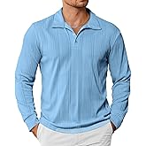 Rela Bota Mens Knit Polo Shirts Long Sleeve Fashion Textured Sweaters Casual Thermal Stretchy Collared Dress Golf Shirt