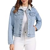 Allegra K Fleece Lined Denim Jacket for Women Warm Faux Fur Short Trucker Jean Jackets