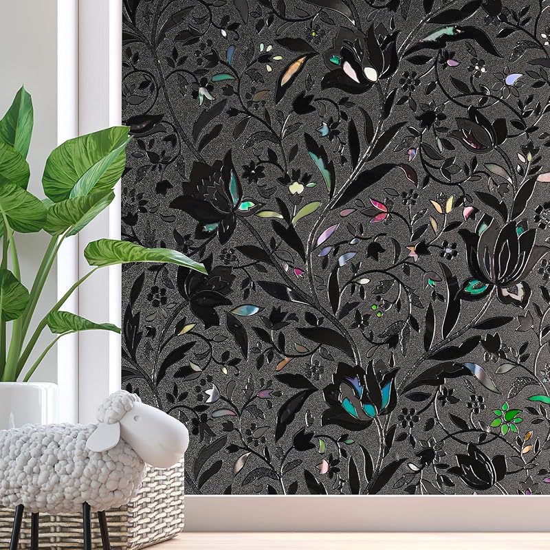 Zindoo Flower Blackout Window Film 44.5x200cm Static Cling UV Blocking