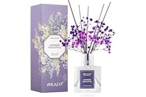 Airkeep Reed Diffuser Set,3.38 fl oz (100 ml) - Lavender Eucalyptus Oil Diffusers with 8 Reed Sticks, Home Fragrance Reed Diffuser for Bathroom Shelf Decor