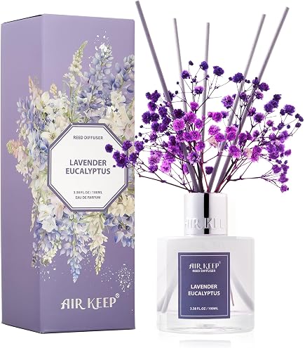 Airkeep Reed Diffuser Set - Cashmere Vanilla Scent, 3.38 Fl Oz With 8 Reed Sticks, Home Fragrance For Bathroom & Decor