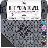 Clever Yoga Hot Yoga Mat Towel – Non-Slip Grip for Hot Yoga, Sweat Absorbent, Honeycomb Silicone Grip, Stays Flat – Ideal for Pilates, Travel, Washable & Lightweight - Gray