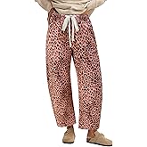 GRAPENT Barrel Jeans for Women Trendy High Waisted Pull On Wide Leg Cropped Leopard Cheetah Print Stretchy Denim Pants