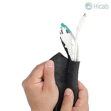 Hicab Kabelschlauch: selbstschließend & zuschneidbar. 5m lang, Durchmesser: 13mm, schwarz. Kabel verstecken für Schreibtisch,