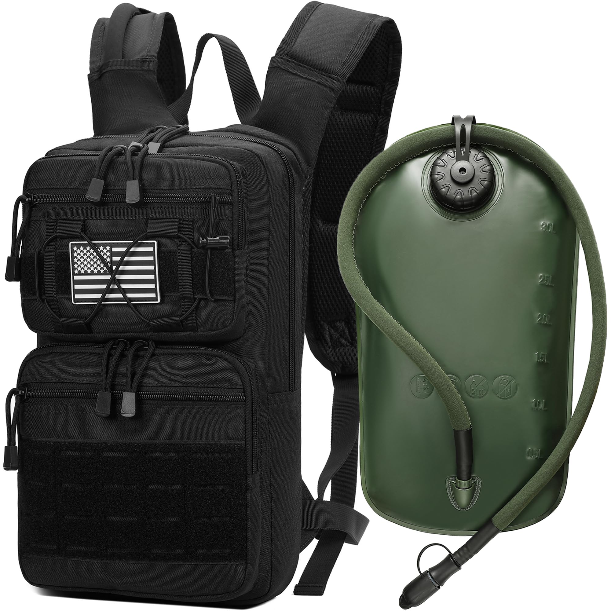 Photo 1 of 1050D Tactical Hydration Backpack with 3L TPU Water Bladder, Military Molle Water Backpack Perfect for Men & Women, Hydration Pack for Hiking, Biking, Running, Climbing, Hunting, Daily Use