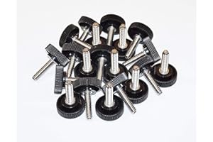 LOCEZY 1/4-20" x 3/4" Thumb Screw Thumb Screws Thumbscrew Stainless Steel Standard/Coarse Threads Clamping - 1” Black Round Knurled Knob - Made in USA (20)