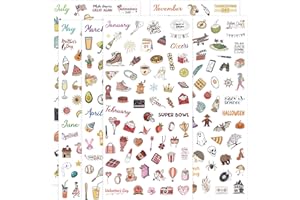Obujopal Planner Stickers, 365+ Pcs Daily Weekly Monthly Holiday Seasonal Calendar Stickers for Bullet Journal Scrapbook Diary Notebook Envelope