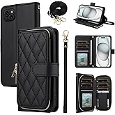 Furiet Wallet Case for iPhone 14 Plus 6.7 inch with Wrist Strap, Shoulder Strap, 9+ Card Slots Leather Stand Cell Phone Cover for i-Phone 14+ iPhone14Plus 5G i i14 + iPhone14 14Plus Women Black