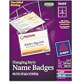 Avery Hanging Style Laser/Inkjet Name Badge Kit, 3" x 4", Clear Holders with White Inserts, 100/Box (74459)