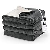 Sunbeam Electric Royal Luxe Microplush Reverse Sherpa Heated Blanket, 12 Heat Settings, 12-Hour Selectable Auto Shut-Off, Fast Heating, Warm and Cozy, Night Fog, Full, 84" x 72"