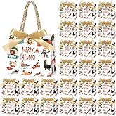 Gersoniel 25 Pcs Christmas Gift Bags with Handles for Cat Lovers Merry Christmas Treat Bags with Ribbon Xmas Party Favors Supplies Xmas Candy Goodies Mini Sack, 5.5 x 2.4 x 4.7 Inches