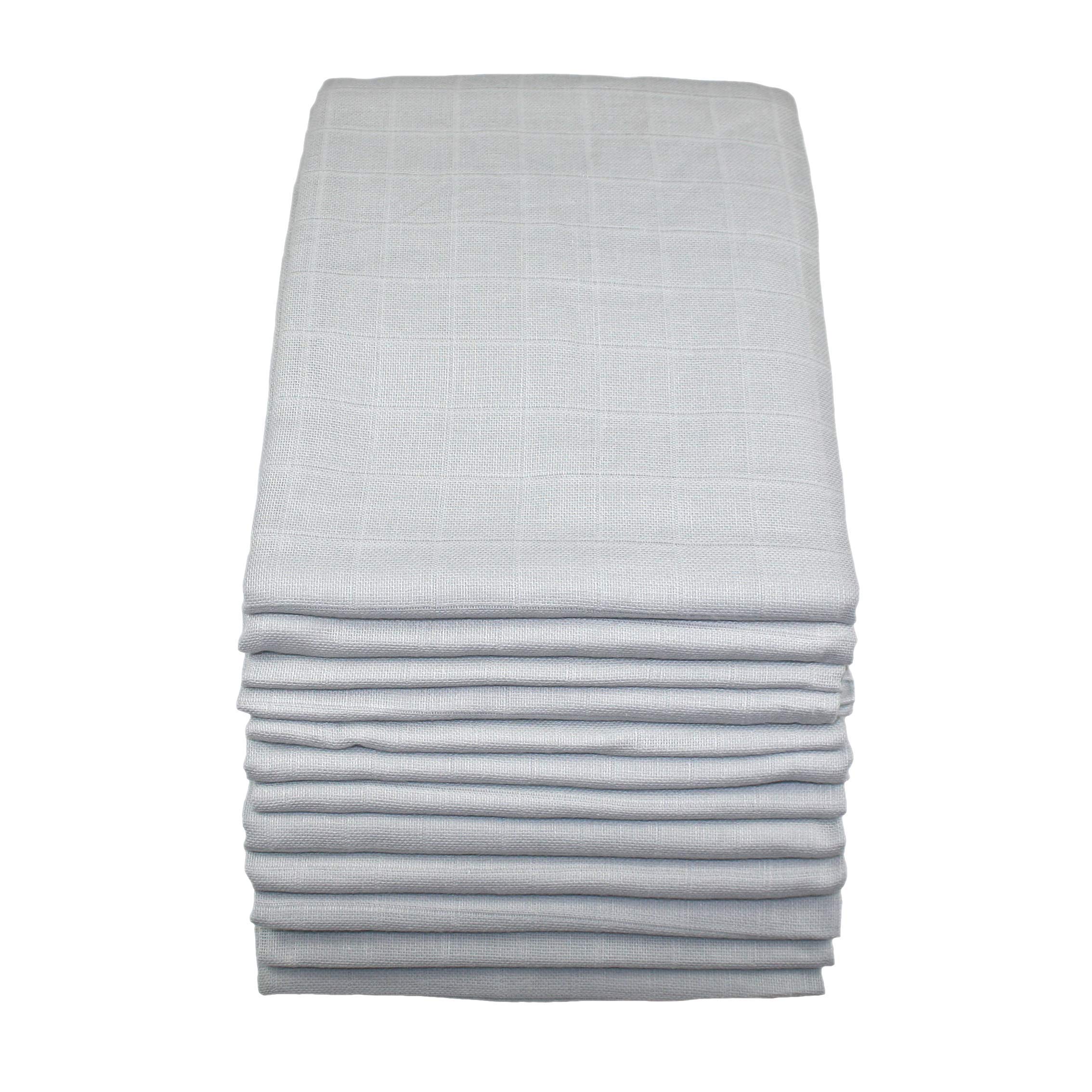 MuslinZ 12PK 100% Pure Cotton Baby Muslin Squares 70x70cms - Grey