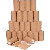 24 Pack Self Adherent Cohesive Bandage Wrap, 4” x 5 Yards Stretch Non Woven Self Adhesive Tape - Skin Colour Athletic Elastic Bandage for First Aid Medical, Sports, Ankle, Wrist Sprains