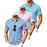ZITY 3 Pack Mens Golf Shirt Short Sleeve Performance Striped Polo Shirts | UPF 50+,Moisture Wicking,Stretchy,Lightweitht,Cool Feeling,Striped Collar Polo Shirts,Casual Wear