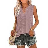 Zwurew Tank Top for Women Loose Fit Sleeveless V Neck Camisole Tops Dressy Casual Eyelet Summer Flowy Cami Shirts Blouse