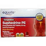 Equate Nasal Decongestant suphedrine PE Phenylephrine HCl 10mg 72ct Compare to Sudafed PE