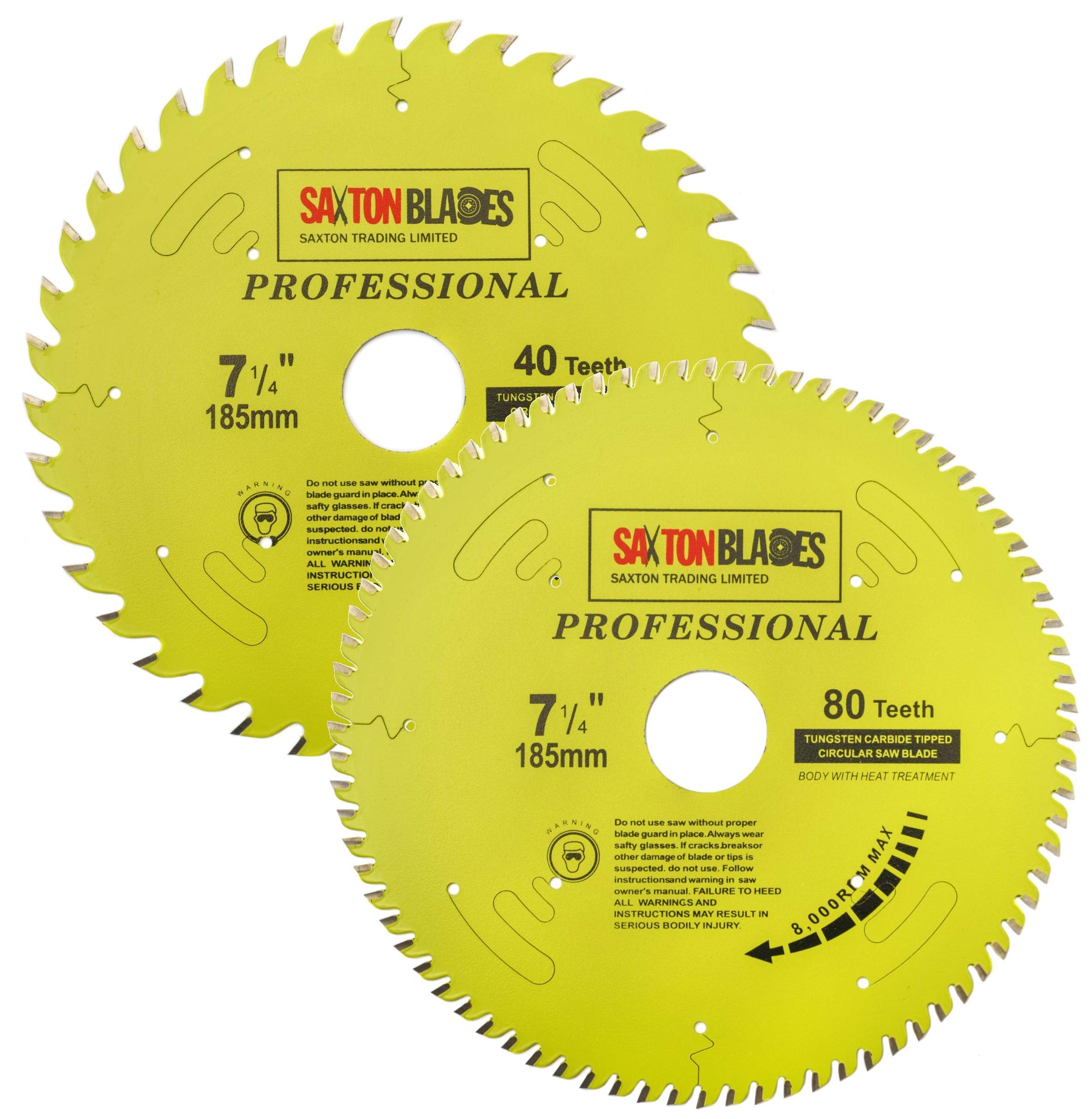 TCT185MXAPRO Saxton Professional Range TCT Circular Saw Blade 185mm 40 and 80T x 30mm Bore, 16, 20, 25mm reduction rings Compatible with Bosch Makita Dewalt etc (Pack A)