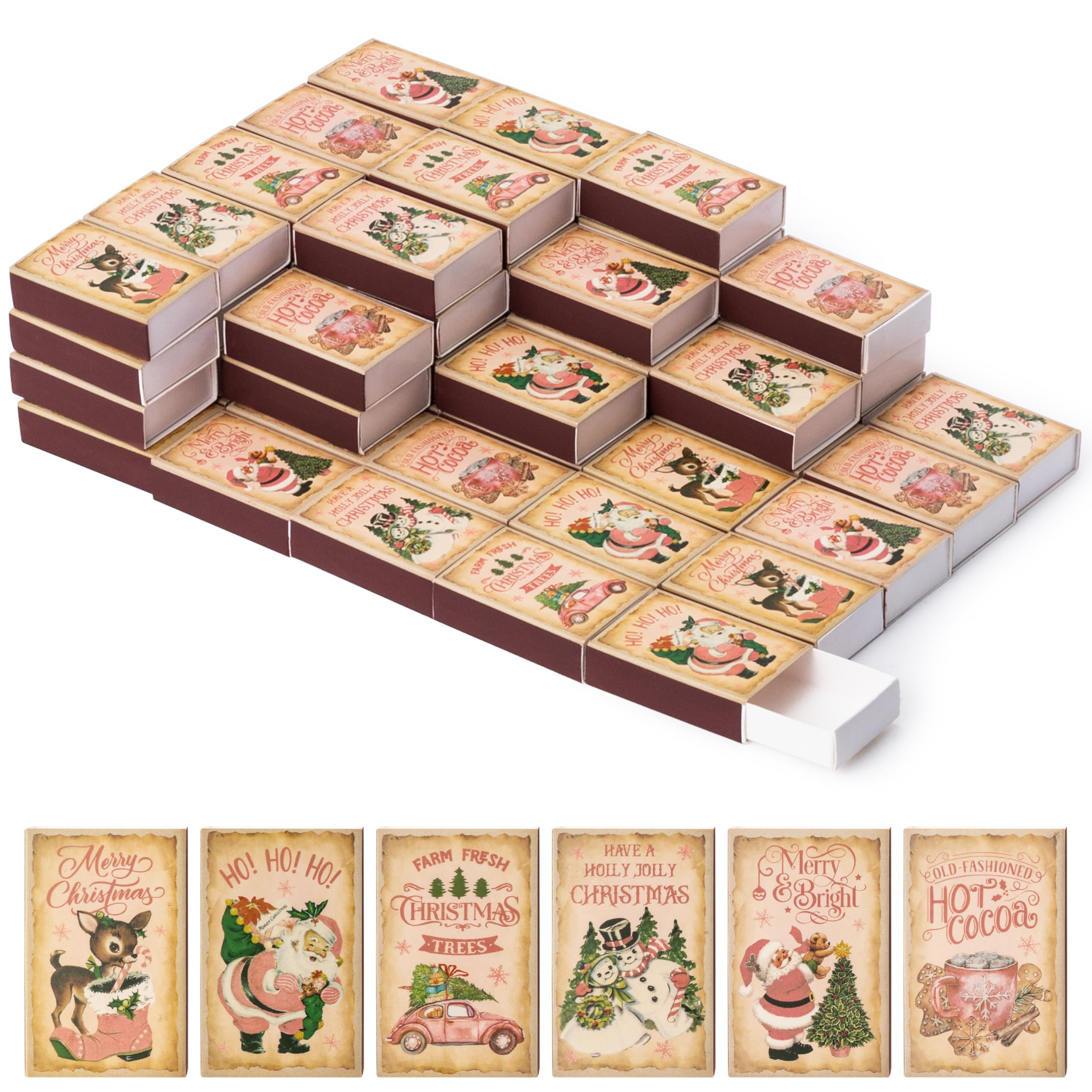 View 1 of BUoonyer Christmas Blank Matches Boxes - 60PCS Xmas Vintage Match Storage Containers, Christmas Themed Fireplace Matchbook Bulk Holder Decorative for Guests Gift Party Favor (No Matches Included)