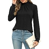 Micoson Womens Mock Neck Blouses Pleated Textured Shirts Long Sleeve Stretch Casual Tunic Tops Dressy Fashion Blouse