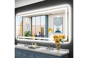 AWANDEE 72x32 LED Bathroom Mirror with Lights, Backlit + Front Lit, Anti-Fog Lighted Vanity Mirror for Bathroom Wall with 3 Colors, Stepless Dimmable, Memory, Shatter-Proof, Tempered Glass, ETL Listed