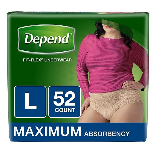 Depend FIT-FLEX Incontinence Underwear for Women Maximum Absorbency, Large (38-50 in. Waist, 170-260 lbs.), Pack of 52 Disposable Absorbent Underwear for Adults