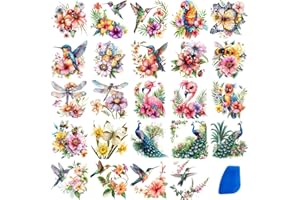 ZMRU 24 Sheets of Watercolor Style Rub on Transfers for Crafts - Perfect for Glass, Porcelain, Leather, Canvas, and Fabric Projects - IOD Transfers Included,3 * 3inch (Insects Birds)