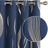 Deconovo Blackout Curtains Navy Blue 52x84 Inch Gold Wave 2 Panels
