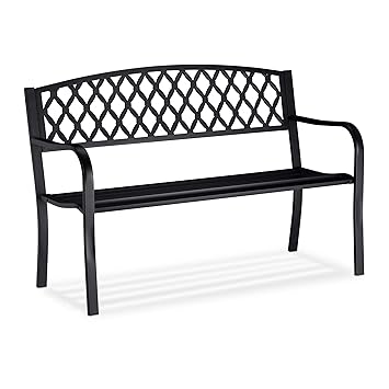 Relaxdays Gartenbank, bequemer 2-Sitzer, geflochtenes Design, für Terrasse & Balkon, HBT 86,5 x 127,5 x 58,5 cm, schwarz