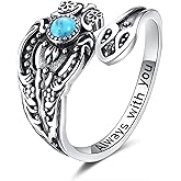 SOLOLIKE Vintage Jewelry Turquoise Spoon Rings for Women: 925 Sterling Silver Inspirational Ring Adjustable Wrap Open Band Rings Mothers Day Birthday Christmas jewelry Gifts