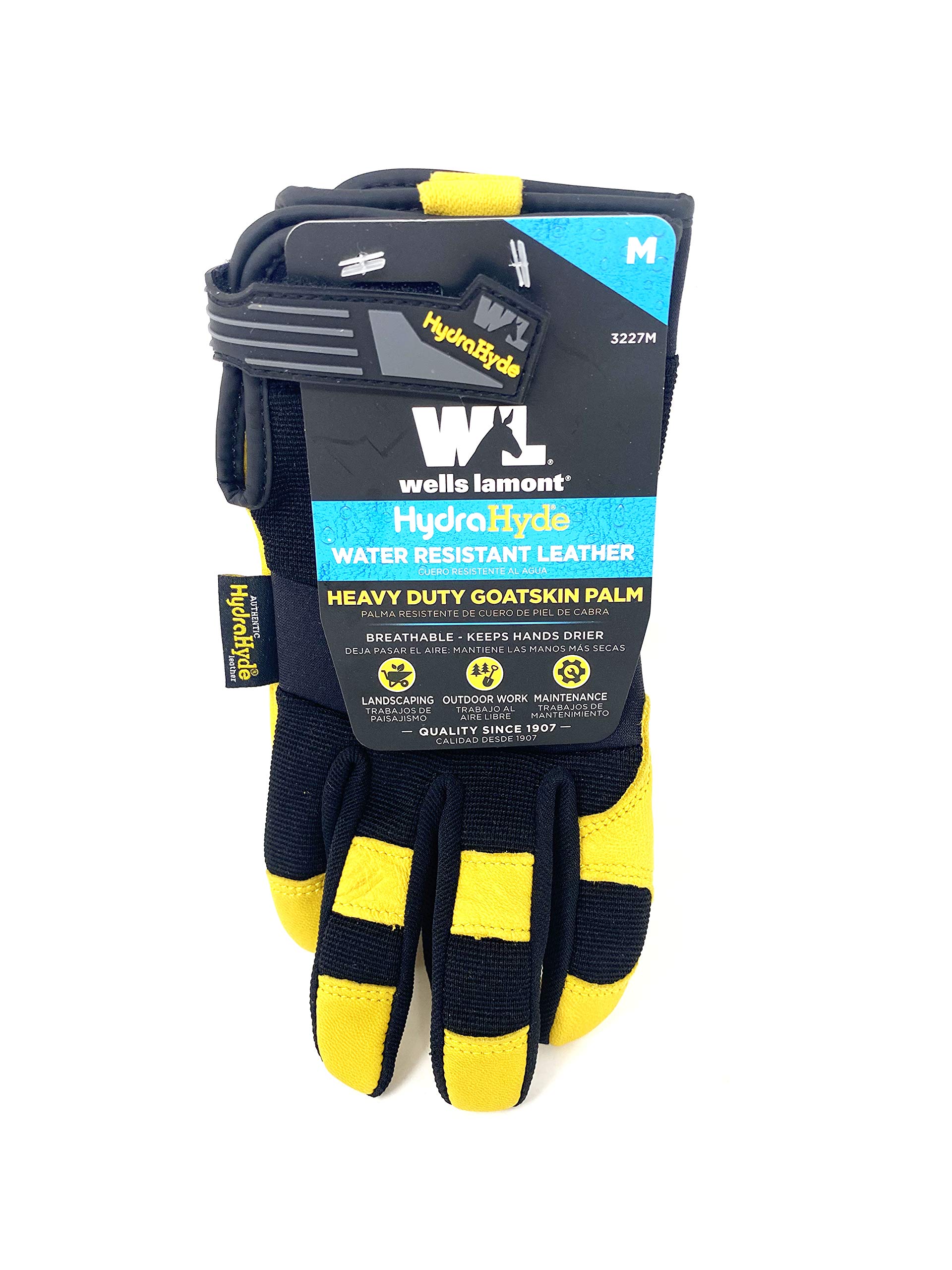 Men's Goat Skin Leather Palm Work Gloves, Water-Resistant HydraHyde, Medium (Wells Lamont 3227) (Large)