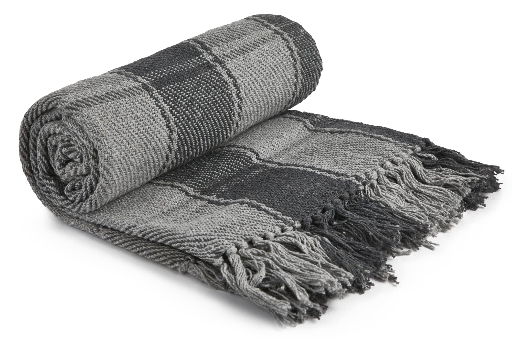Emma Barclay Frisco - Recycled Cotton Traditional Check Chair Sofa Setee Throw Over Blanket in Charcoal Grey - 50x60 (127x152cm)