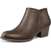 mysoft Women's Ankle Boots Low Chunky Stacked Heel Booties with Side Zip | 1.8 Inch Block Heel, Fashion Short Boots, Round Toe, Slip Resistant, Comfortable Fit, Fall Winter Daily Wear