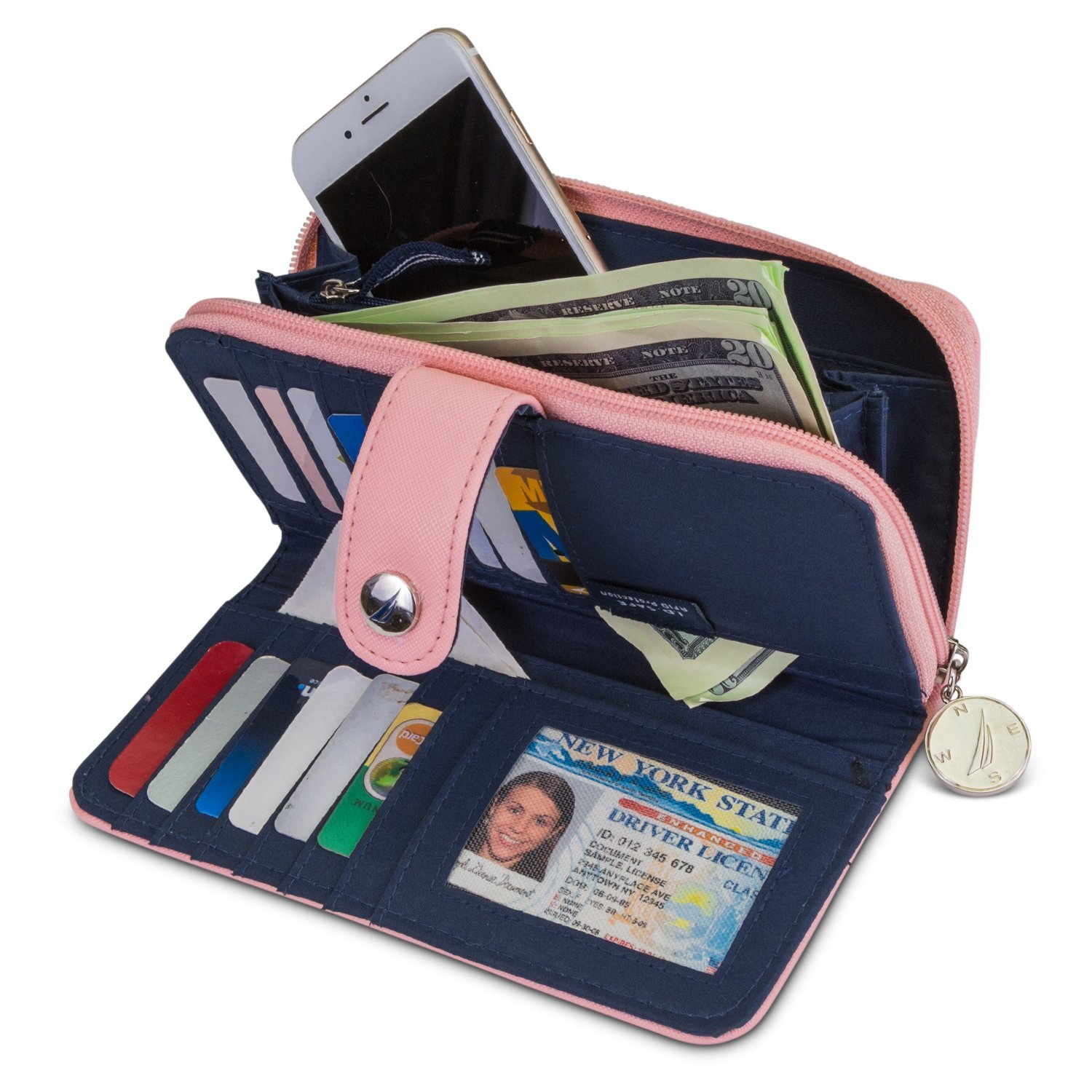 Nautica Be Shore Womens Wallet RFID Blocking Zip Around Clutch (Black