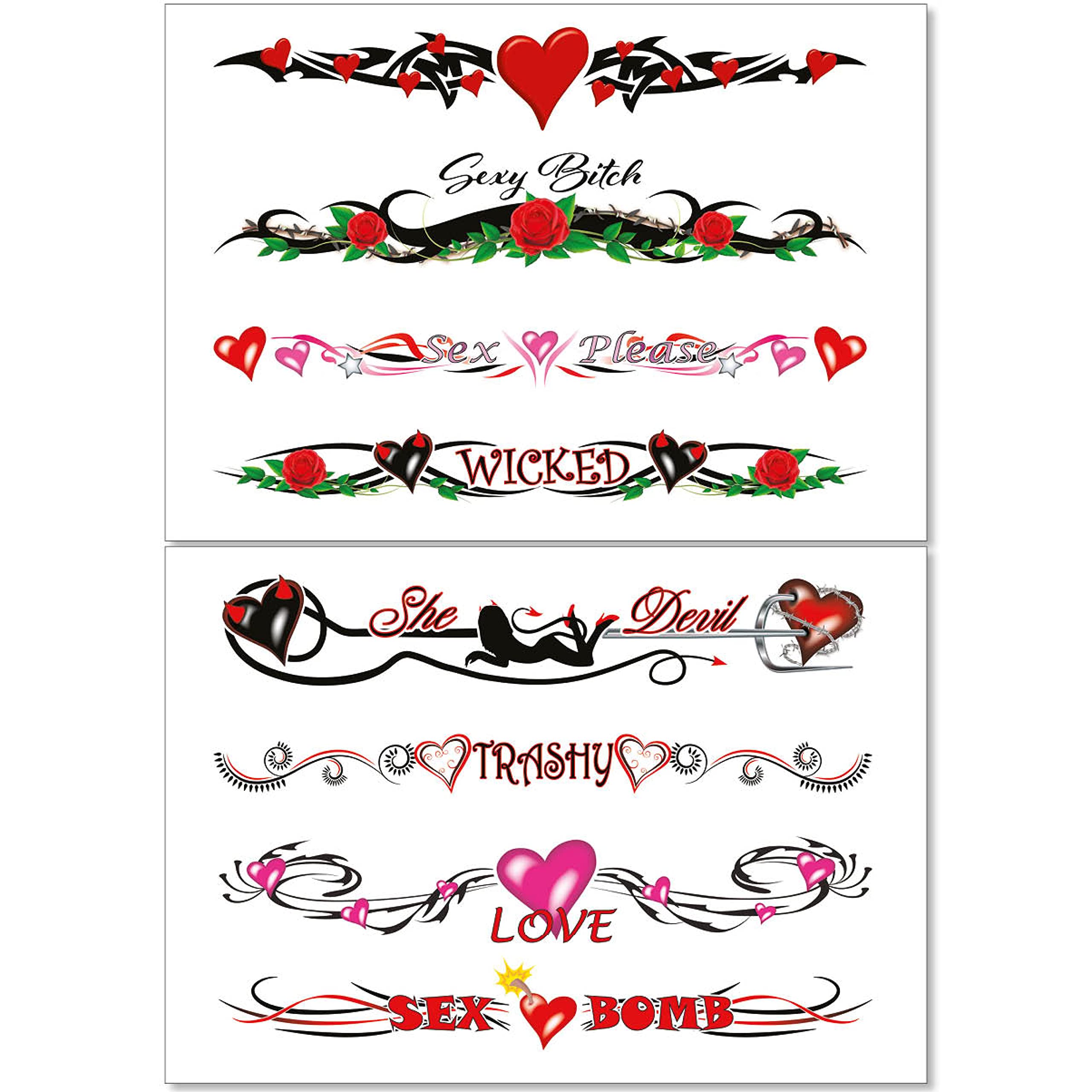 8 Large Sexy Naughty Temporary Tattoos for Women