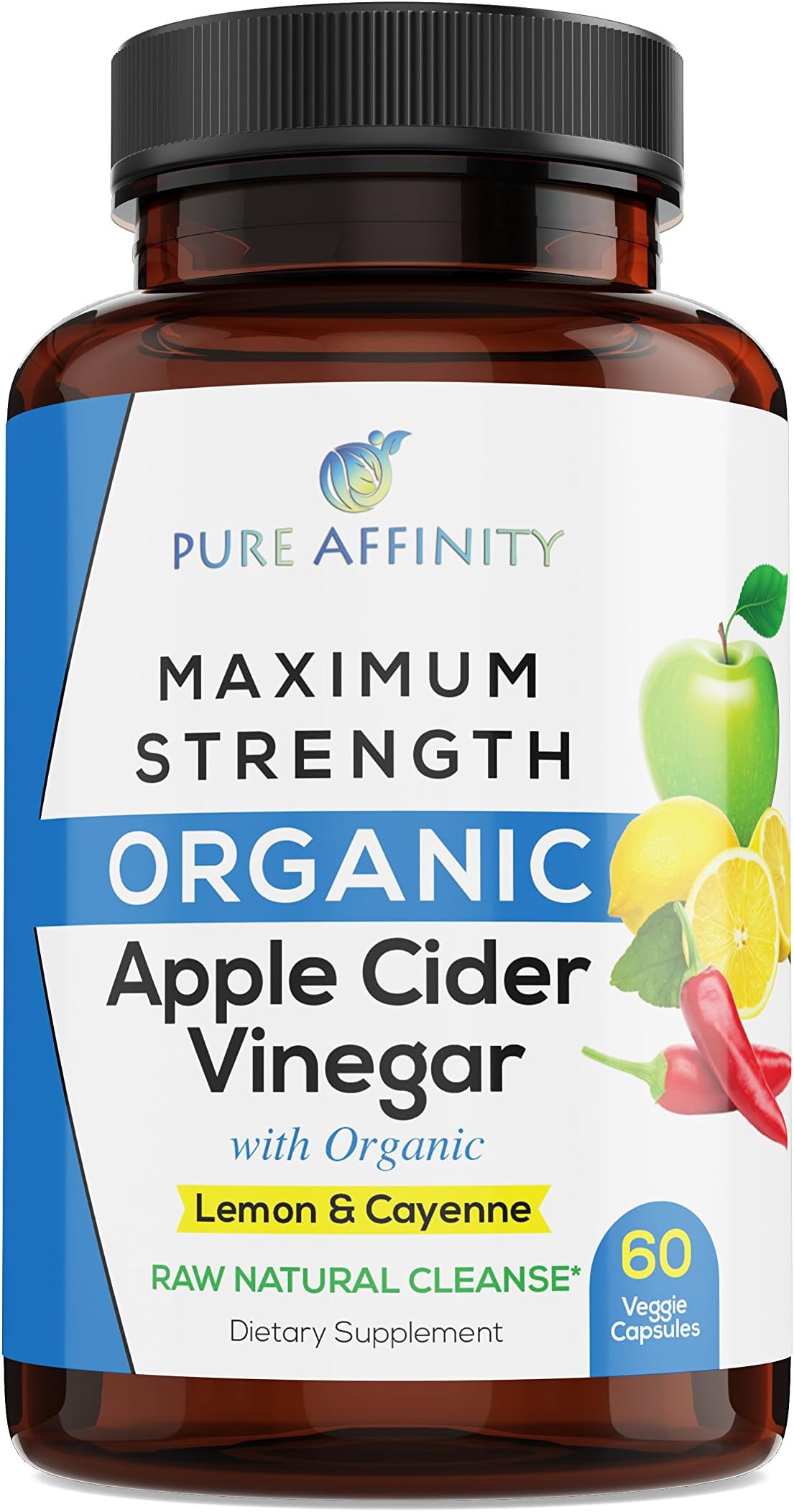 Organic Apple Cider Vinegar Pills, Capsules with Lemon and Cayenne. Raw Unfiltered Mother Powder Tablets Supplements. Helps Detox and Cleanse with 600mg ACV per Capsule 60 Count Bottle