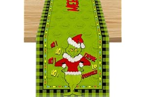 FARMNALL Linen Green Christmas Table Runner Merry Christmas Tablecloth Christmas Xmas Winter Holiday Home Kitchen Dining Room Table Decorations 13x72 Inch