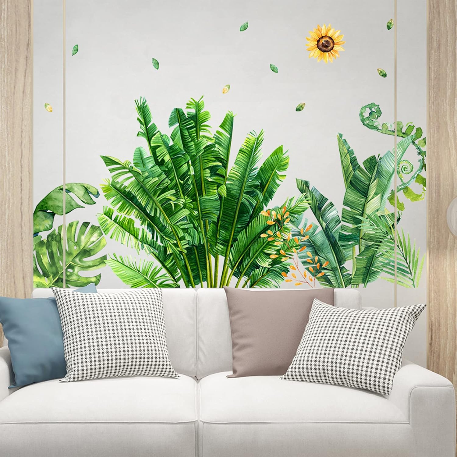 Tropical Plam Green Plant Wall Decor, DILIBRA Giant Nature Banana Green Leaf Sun Wall Decal, Watercolor Fresh Monstera Tree Leaves Wall Stickers Mural for Bedroom Nursery Office: Kitchen & Dining