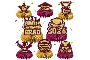 Maroon and Gold Graduation Decorations Class of 2026: Grad Centerpieces for Tables 2026 Graduation Table Decorations, Golden 