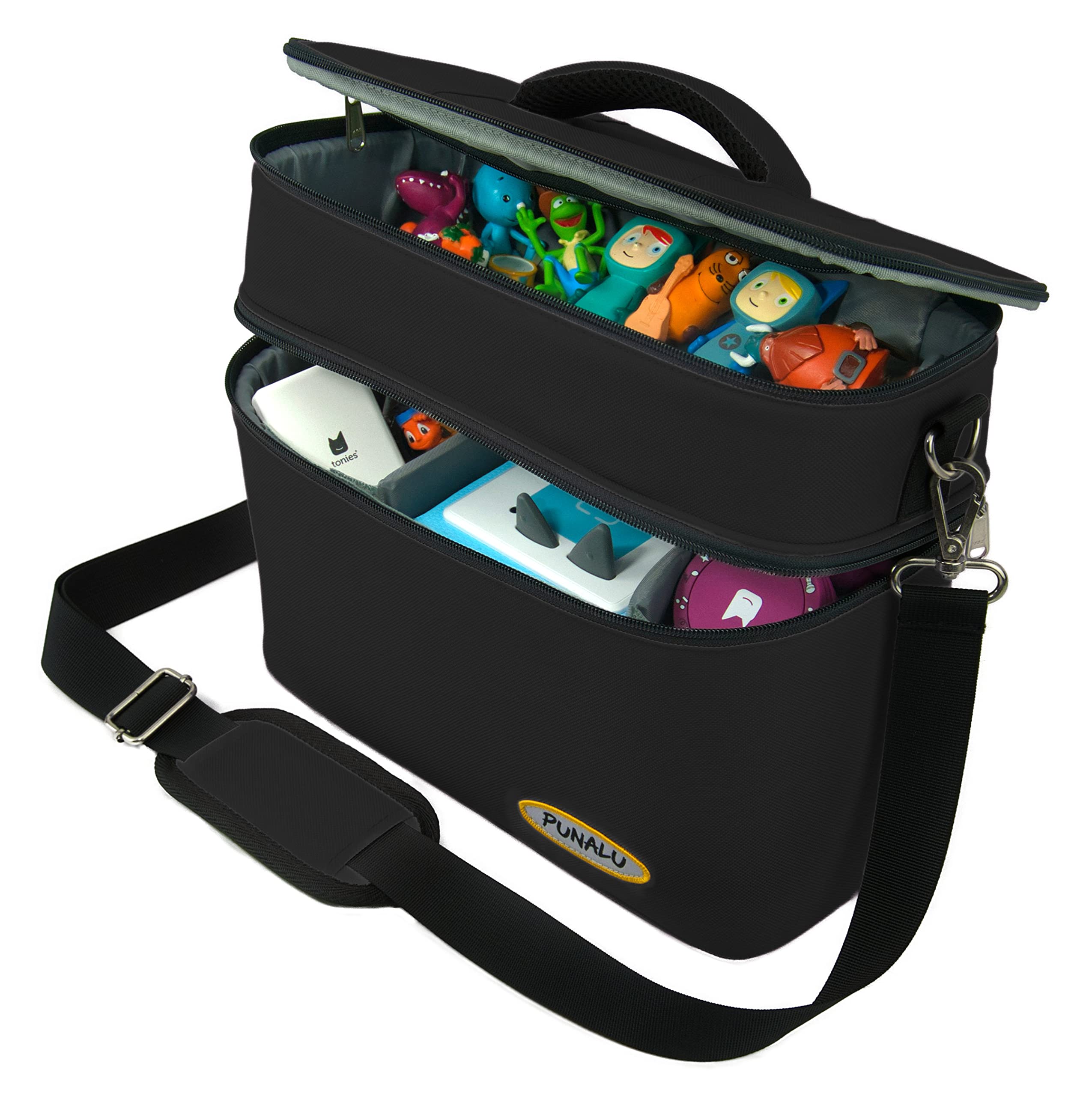 PUNALU Large Bag for Toniebox, Space for 68 Tonie Hearing Figures, Toniebox Bag (Black)