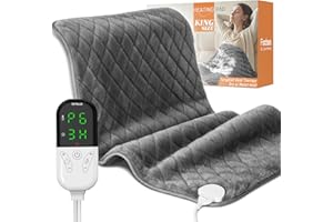 FOCBEO Electric Heating Pad for Pain Relief - 35"x20" King Size, Soft Velvet, Moist & Dry Heat, Adjustable Temperature, Auto Shut-Off, Machine Washable, Ideal for Back, Neck, Shoulder & Menstrual Cramps
