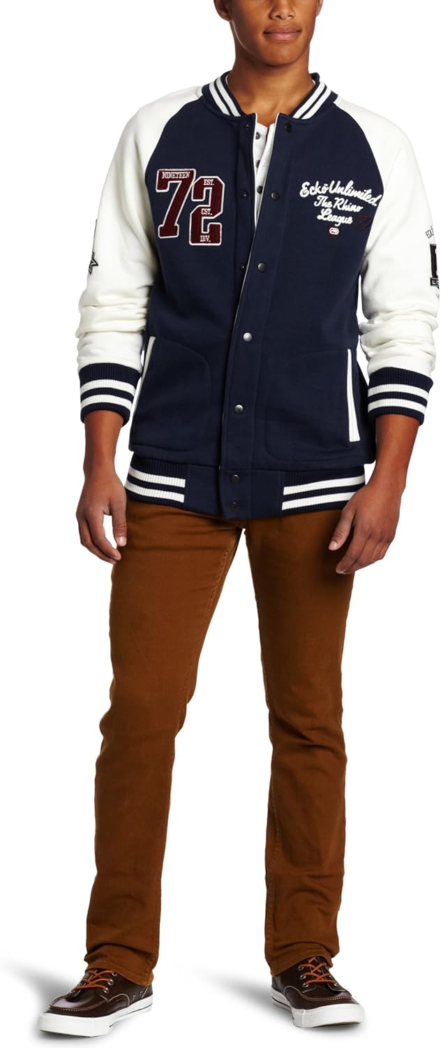Ecko Unltd. Men's Fleece Varsity Jacket, Deep Blue, Large Clothing