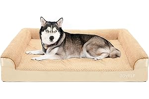 JOYELF Orthopedic Dog Bed for Extra Large Dogs, U-Shaped Foam Sofa Couch Bed, Bolster Waterproof Pet Bed with Removable Washable Cover and Nonskid Bottom, Durable Dog Bed Couch for dogs - Khaki