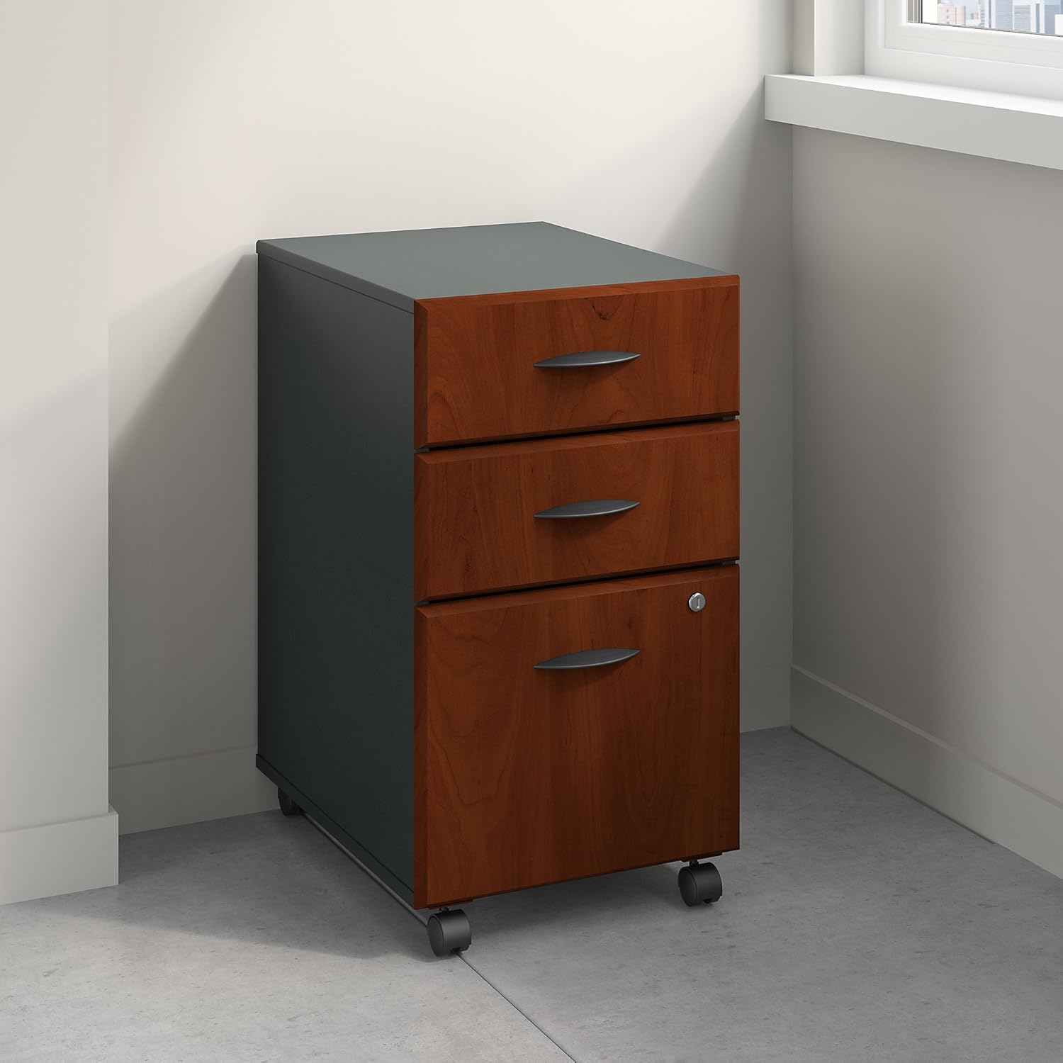 Bush Business Furniture Series A 3 Drawer Mobile File Cabinet, Hansen Cherry/Galaxy: Furniture & Decor