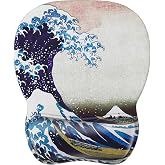 MROCO Ergonomic Mouse Pad with Gel Wrist Rest, 9.4 x 8.1 in, Great Wave | Ergonomic Shape Design, Multiple Pattern Options, Gel Wrist Comfort, Smooth Lycra Surface, Non-Slip PU Base