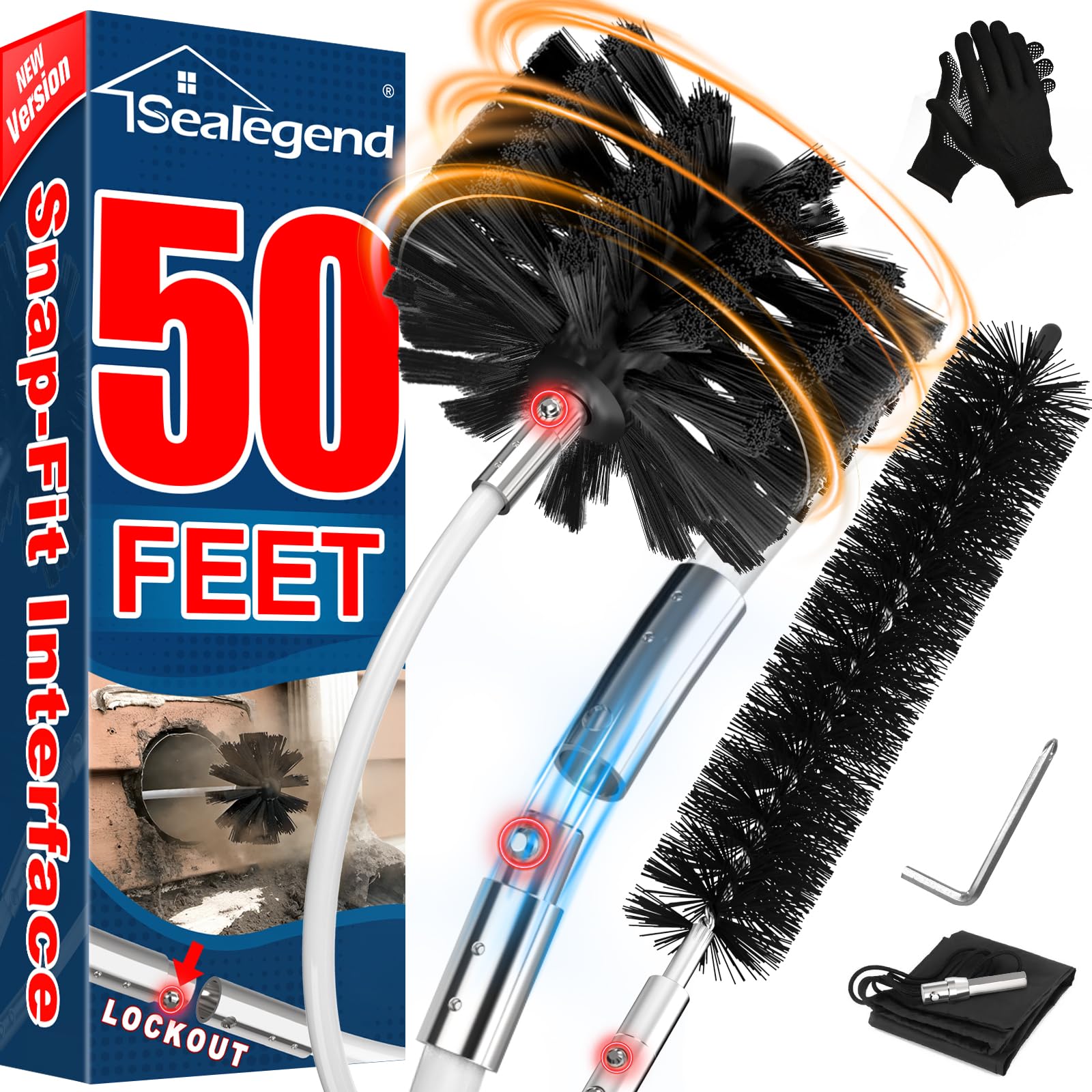 Photo 1 of Sealegend 50 Feet Dryer Vent Cleaner Kit/Lint Remover/Fireplace Chimney Brushes/Upgraded Flexible Quick-Snap Brush with Drill Attachment for Easy to use/Cleaning Tools Use with or Without Power Drill