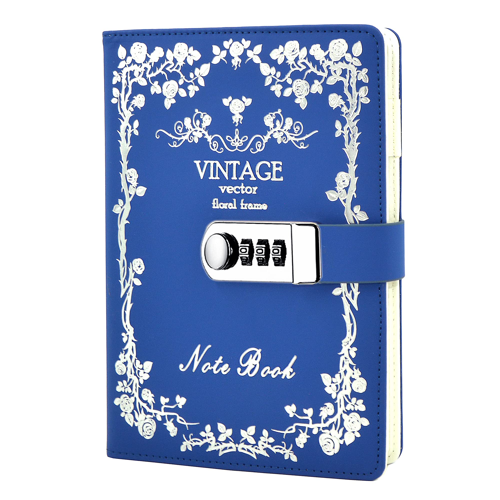 NectaRoy Lockable Diary Lock Journal, PU Leather Cover Writing Notebook Planner, Wire Binding Lined Daily Travel Journal with Lock, Password Notepad with Pen Holder, Size 215x150mm